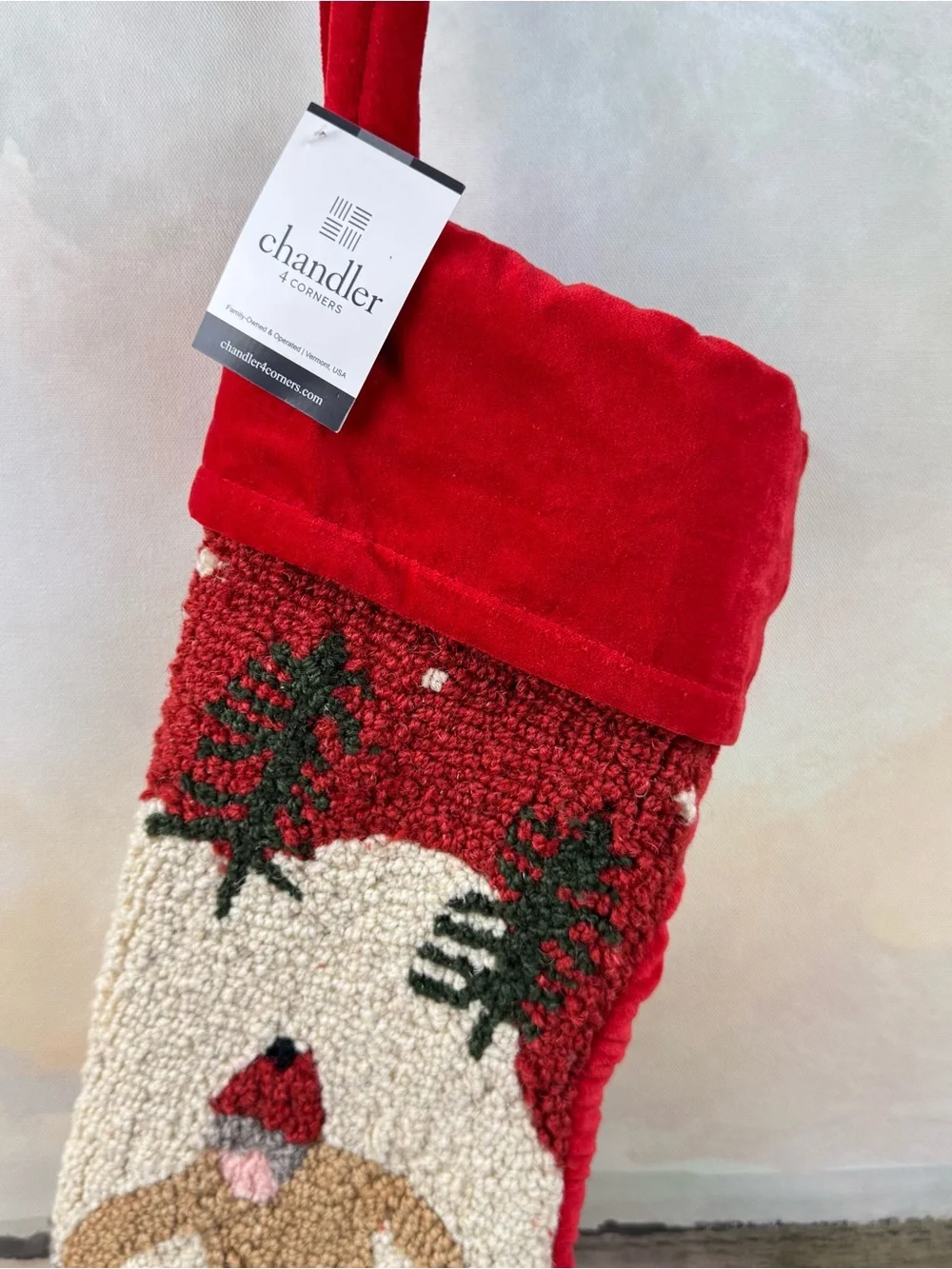 Mark & Graham Chandler 4 Corners Hand Hooked Christmas Stocking Skier NWT OB